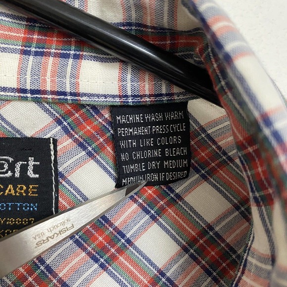 Vintage 80s Van Cort Pearl Button Western Rockabilly Shirt Plaid Lightweight S/S - Picture 8 of 8